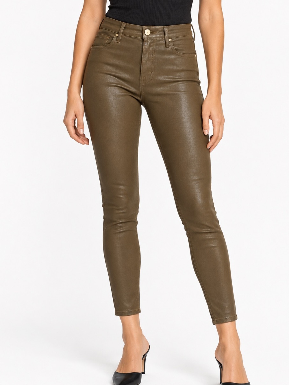 Frame Denim Le High Skinny Coated Jeans in Military Olive